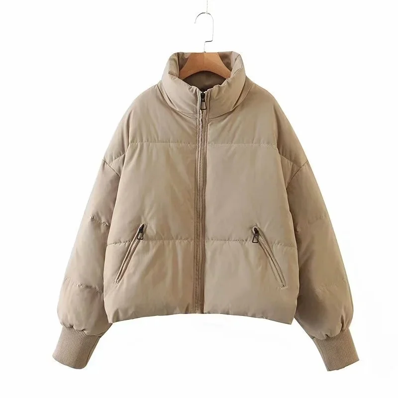 Women Cotton 2023 Clothes Ins Loose Casual Thin Warm Coat Bread Clothes Short Lazy Wind Down Solid Color Zipper Pockets Clothes