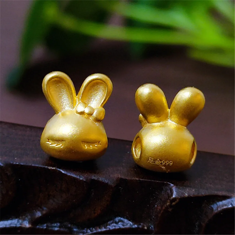 Pure 999 24K Yellow Gold Women 3D Lucky Rabbit Bead Pendant 0.3-0.4g
