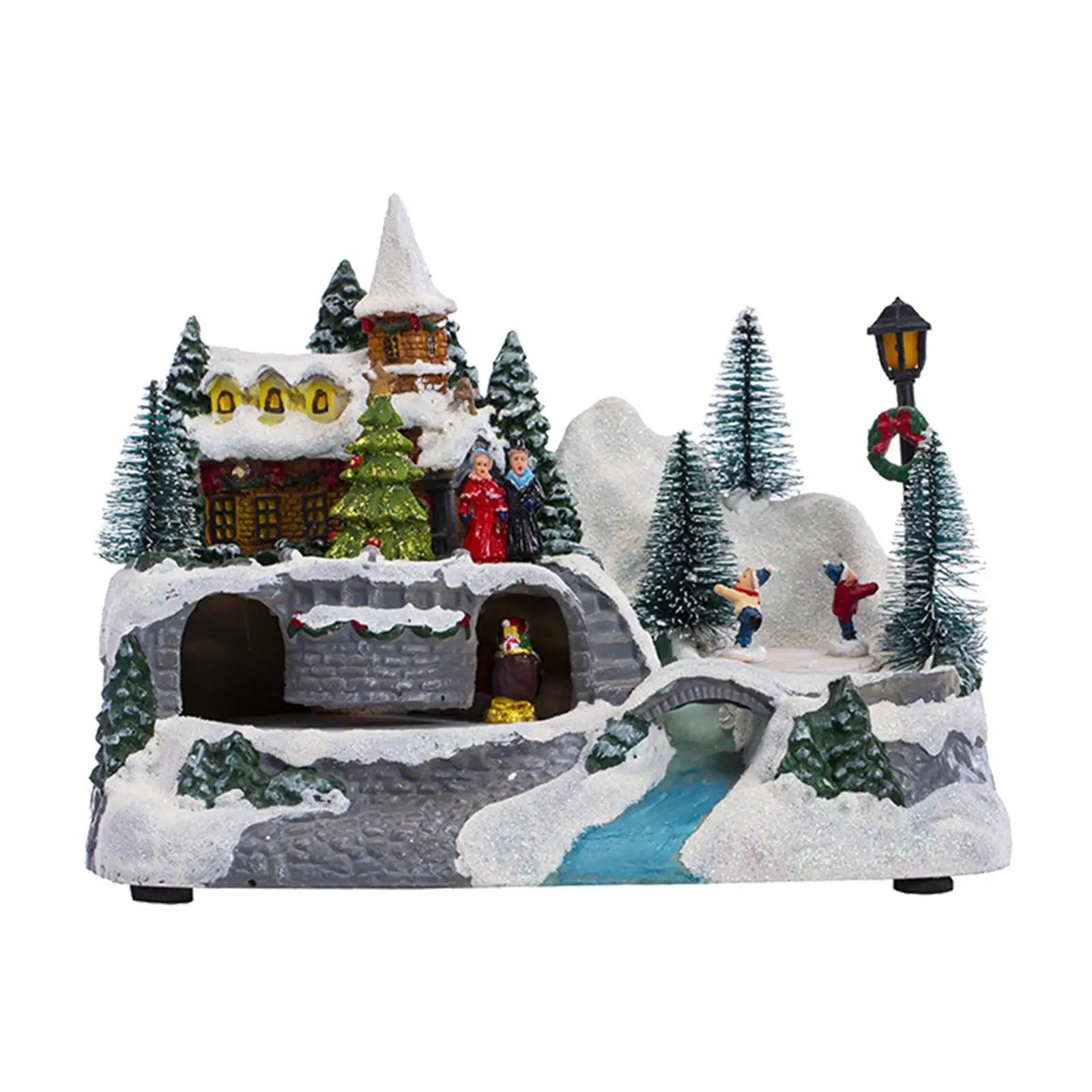 

Village Snow Scene House LED Light up Glowing Dynamic Rotation Building Cabin Ornament Figurine for Tabletop Room