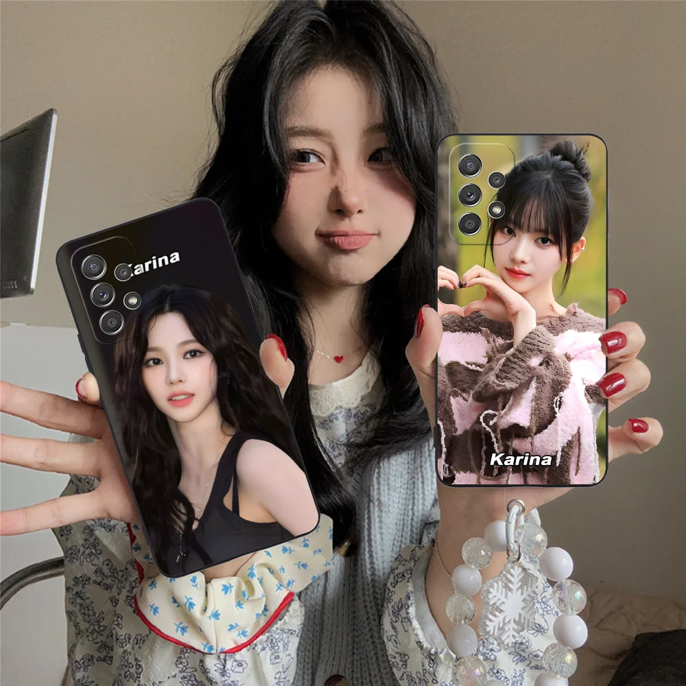 KPOP AE Karina Phone Case for Samsung Galaxy A73 72 71 70 55 54 53 52 35 34 32 23 14 13 5G Black Cellphones Smartphone Cover