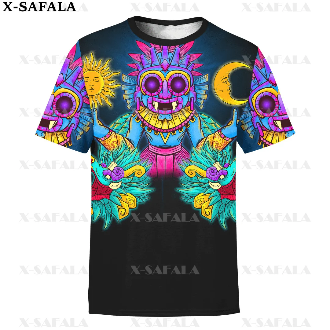 

Ancient Skull Mexican Aztec Tattoo Mexico 3D Print Quality Milk Fiber T-shirt Summer Round Neck Men Female Casual Top-6