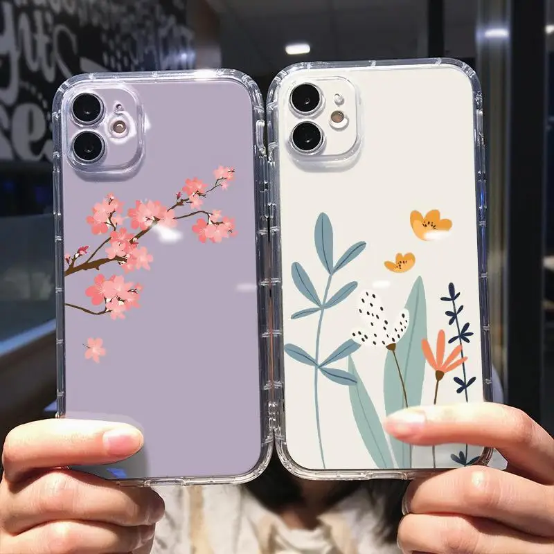 

Flower Transparent Case For iPhone Se X Xr Xs SE 2020 7 7P 6 6s 8 Plus 11 12 13 Max Pro Mini 4aqh Vintage Talkie Plain Pixel