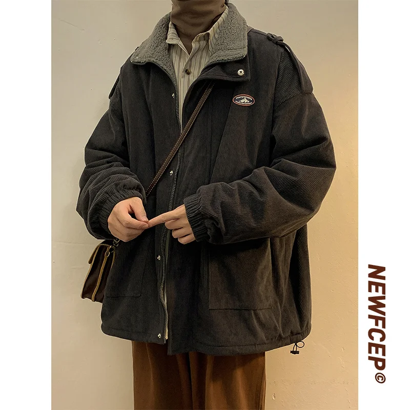Winter Thicken Corduroy Jacket Men Warm Fashion Retro Thick Lamb Hair Jackets Mens Streetwear Korean Loose Short Coat Men M-2XL