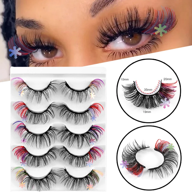 

New 5pairs Christmas Snowflake False Eyelashes 8D Curl Natural Christmas False Eyelashes Snowflake Sequins Eye Makeup Fluffy