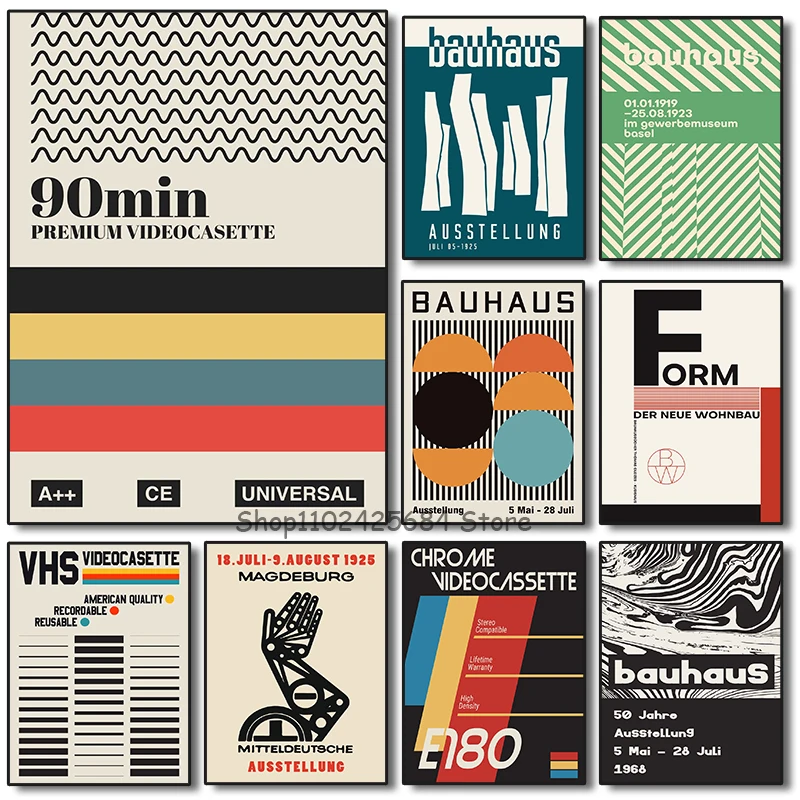 Bauhaus выставочный плакат Винтажный дизайн печать на холсте живопись современный