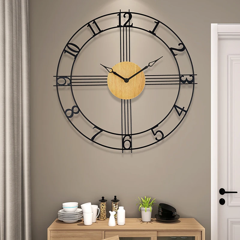 

Retro Black Wall Clocks Living Room Numbers Metal Large Battery Movement Wall Clocks Unique Art Reloj Pared Home Decor OC50GZ