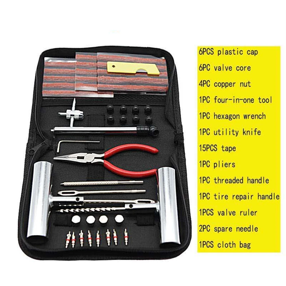 

Car Tool Kit 46pcs Emergency Tire Repair Complete Kit Tools Garage Auto Mechanical Workshop Pneumatic Tyre Repair Kit