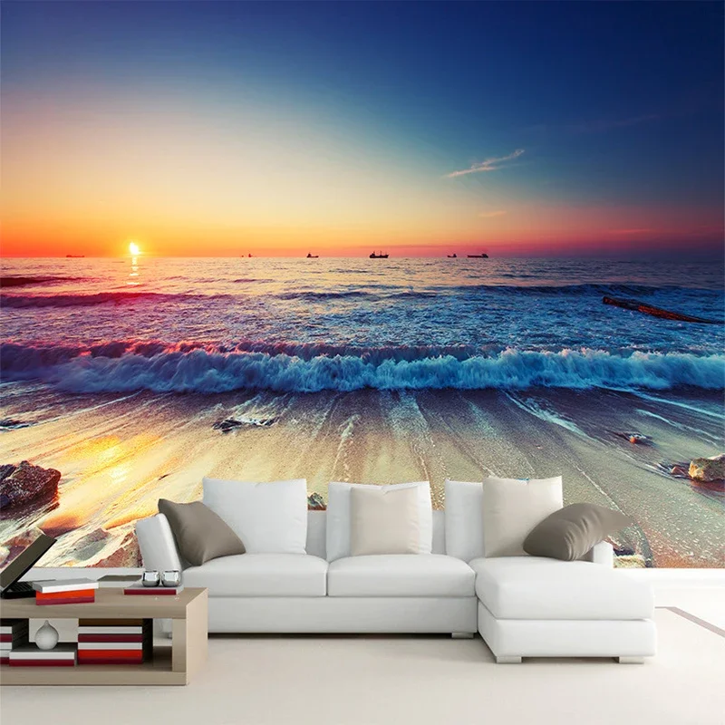 

Romantic Seaside Beach Sunset Landscape 3D Stereo Photo Mural Wallpaper Living Room Sofa Dining Room Backdrop Murals Home Decor