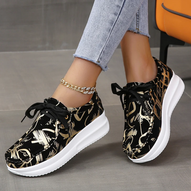 

Platform Wedge Casual Sneakers Women's Shoes Summer 2022 Trends Fashion Print Vulcanized Shoes Comfortable Light Rubber Loafers