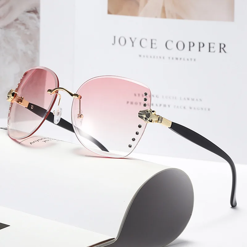 

2023 Vintage Fashion Oversized Rimless Sunglasses Women Famous Luxury Brand Design Sexy Diamond Square Sun Glasses For Female