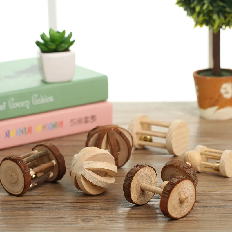 

Pet Natural Wood Chewing Toy Hamster Bird Parrot Wooden Molar Small Toy Molar Supplies Bell Watermelon Ball Dumbbell Pet Toys