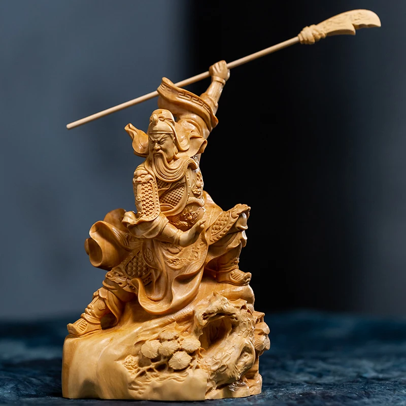 

Деревянная статуя гуану из самшита, традиционная китайская статуя из трех царств, украшение для офиса, коллекционная деревянная скульптура, украшения фэн-шуй