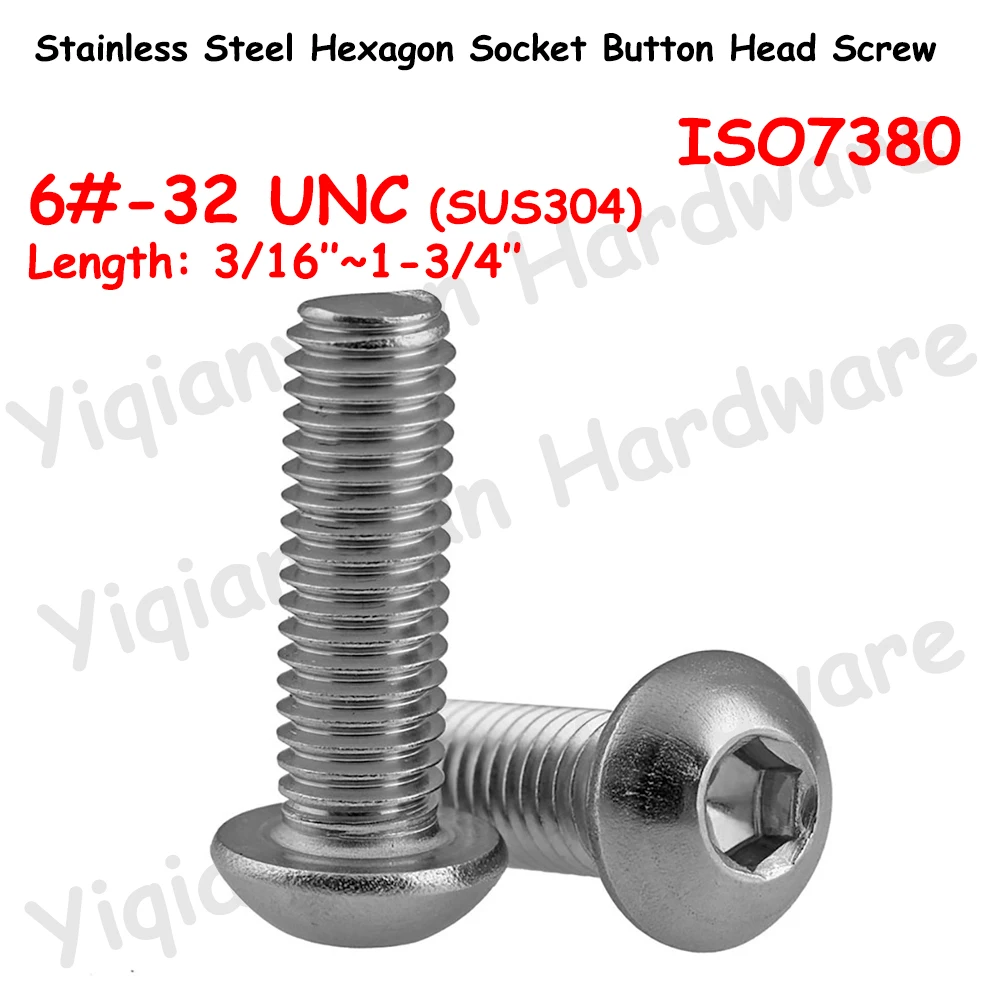

Иньяньюань 6 # -32 UNC Резьба ISO7380 SUS304 Нержавеющая сталь Шестигранная головка Винты с круглой головкой Болты с шестигранной головкой Полная резьба