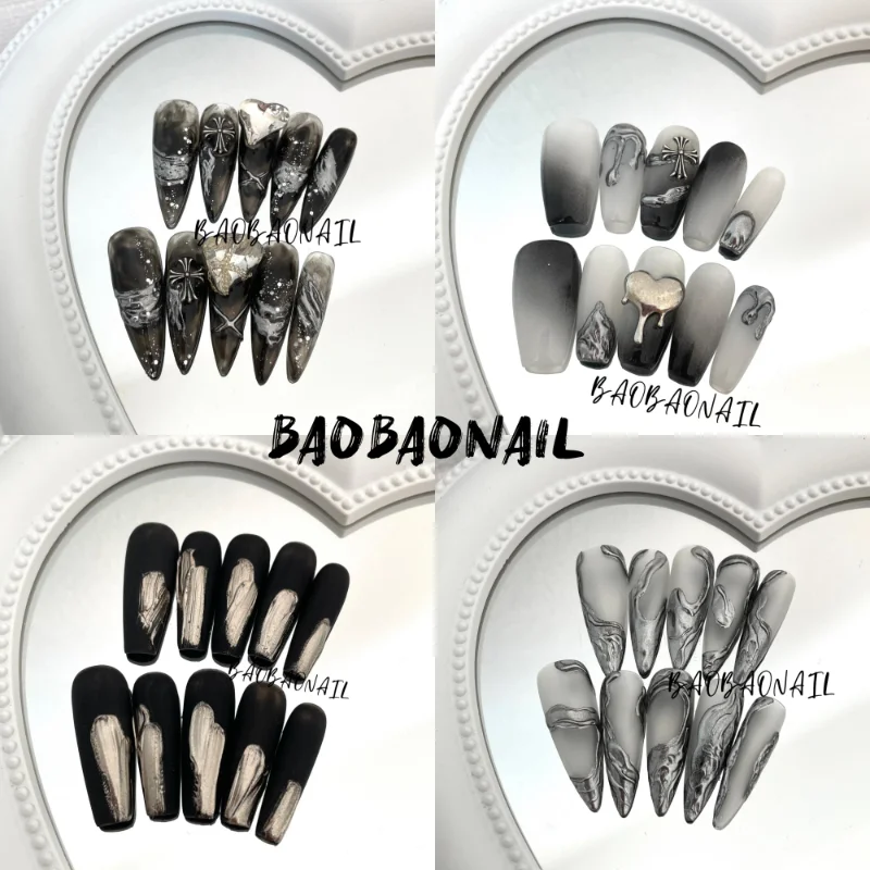 

Diy New Diablo Gothic Nail patch finished product Black Gradual Irregular Mirror Scrub Reusable Nail