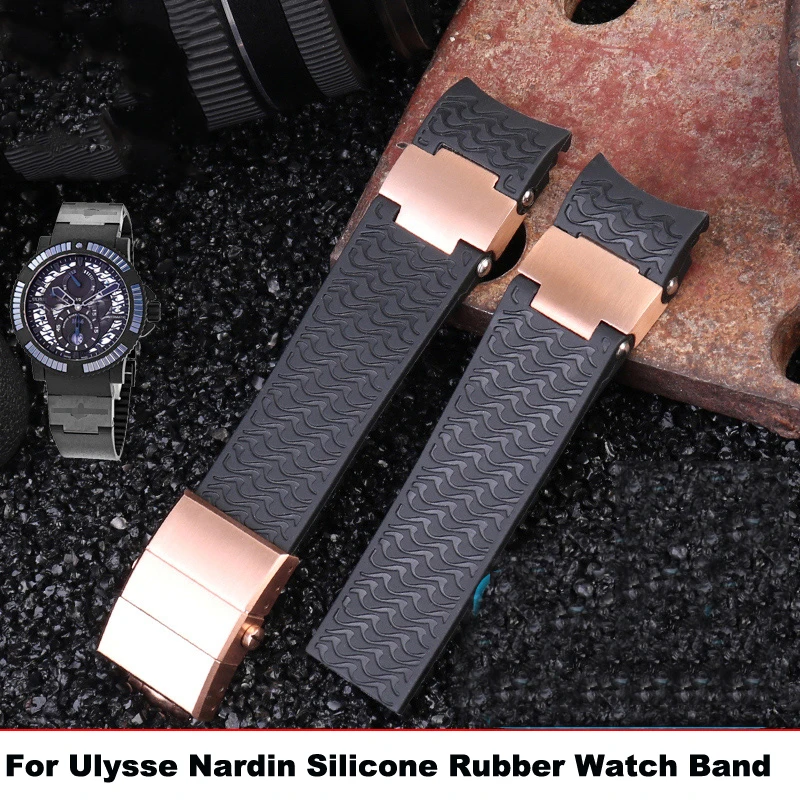 

For Ulysse Nardin Silicone Rubber Watch Band DIVER 263 strap Black Brown Blue 22mm Waterproof belt watch Bracelets