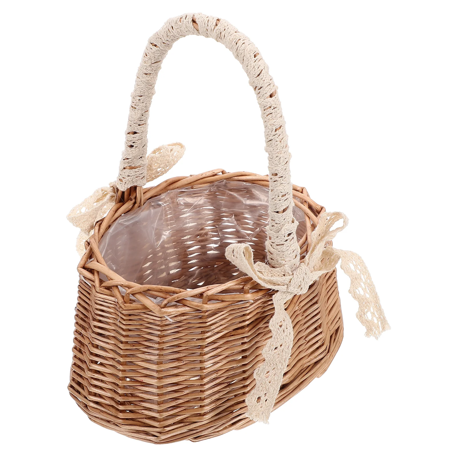 

Basket Flower Wedding Woven Girl Wicker Gift Baskets Storage Rattan Picnic Bridal Portable Handheld Lace Petal Arrangement