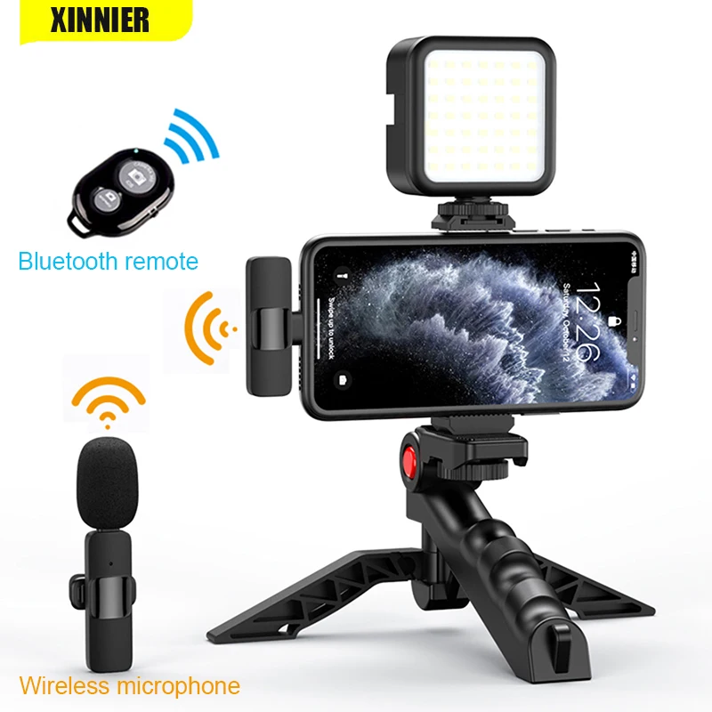 

Vlogging Kit Equipment Phone Tripod with 2.4G Wireless Lavalier Microphone for iPhone Android Smartphone Tablet SLR Camera