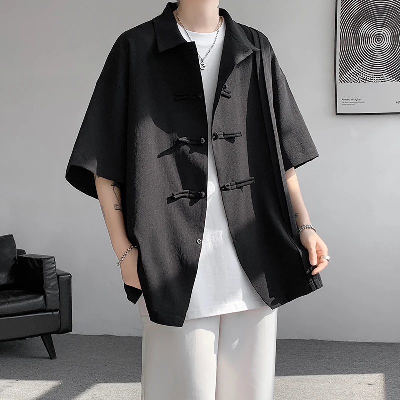 Летний топ 2024 мужские рубашки в традиционном китайском стиле винтажная рубашка