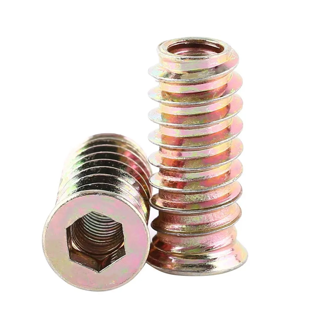 

20pcsx M4 M5 M6 M8 M10 Zinc Alloy Flange wood Insert Nut Hex Drive Head Furniture Nuts length 25mm