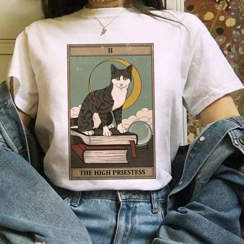 

Women t shirt 2022 Fashion Tarot Cat Ladies T-shirts Cartoon Tops Female kawaii Graphic T Shirt Short Sleeve Tee Unisex Tshirt