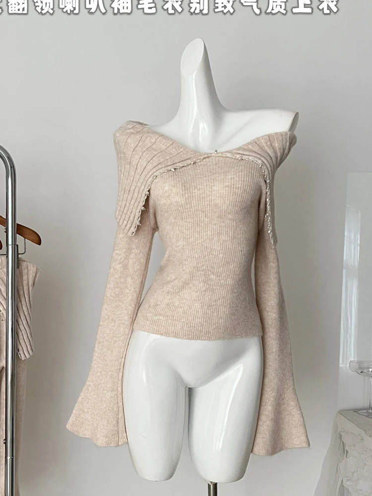 Зимние женские укороченные свитера Shoujo Old Money с длинными рукавами французский