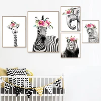 nursery lion elephant giraffe leopard zebra animal kids room posters and prints wall art pictures canvas painting nordic decor