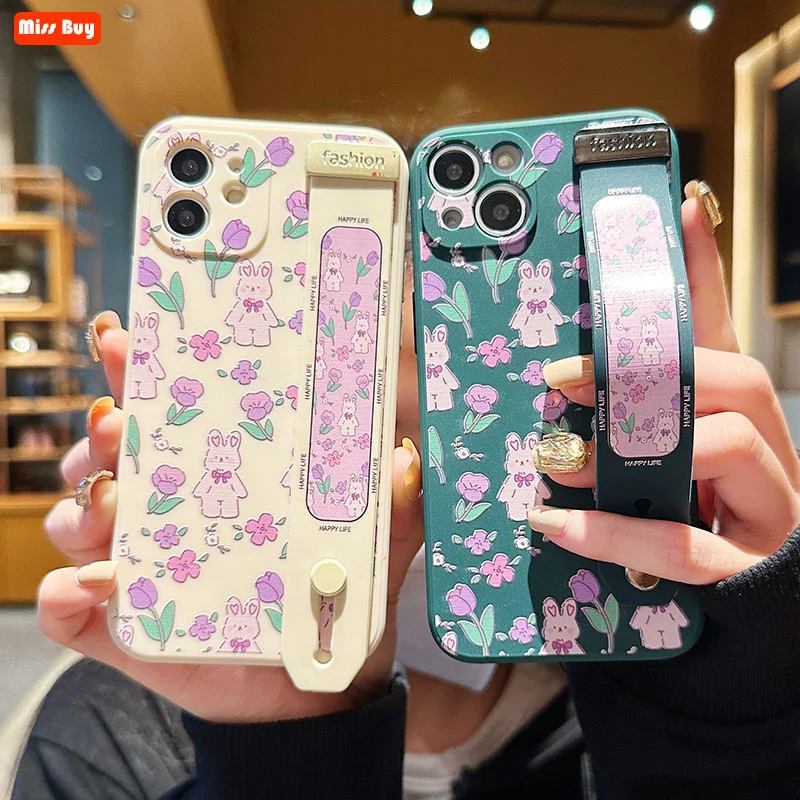 

Cartoom Rabbit Wrist Band Bracket Holder Case for OPPO Reno 3 4 5 Pro A59 A93 5G A33 A39 A71 A37 A55 5G A94 4G A83 F11 Pro Cover