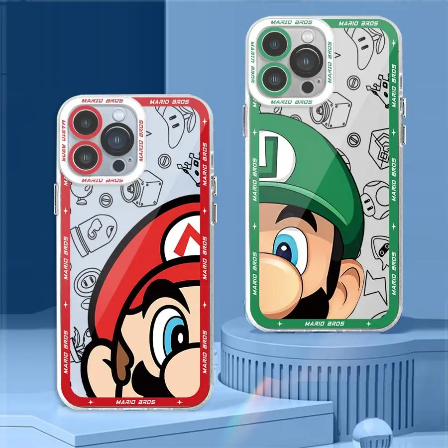 Чехол для телефона M-Mario iPhone 16 Pro 13 Max SE 8 7 Plus XR 14 15 11 12 Mini X XS прозрачный мягкий