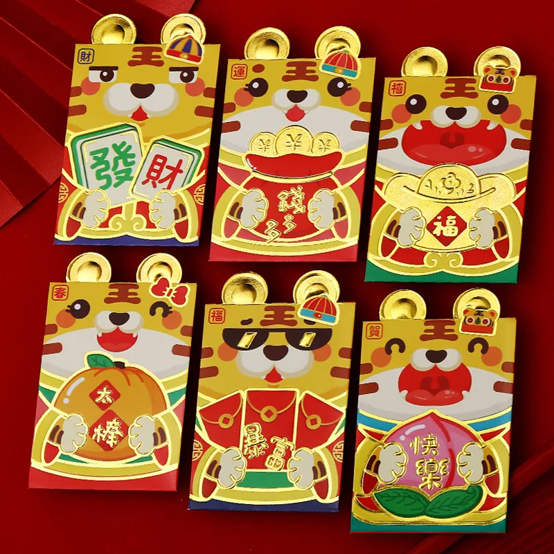

6pcs 2022 Chinese Zodiac Year Of The Tiger 6pcs Chinese Red Envolope Good Wishes For Friend Family Red Bag