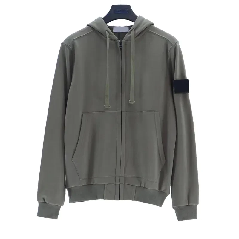 

Casual Zipper Stone Hoodie with Sleeve Label Spring Autumn Thin Men Women Sweatshirt 2023 New Hooded Solid Color Clothing