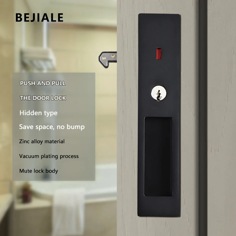 Раздвижная дверей из дерева с крючком внутренняя со встроенной ручкой для ванной