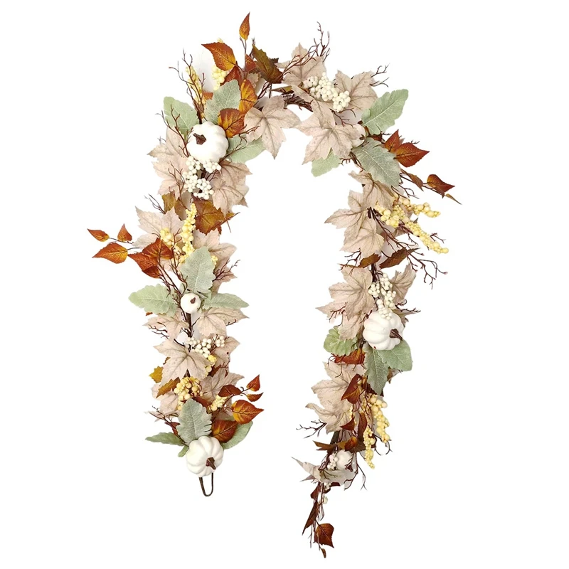 

1 PCS Fall Garland 6Ft Autumn Leaf Pumpkin Berry Garland Fireplace Thanksgiving Halloween Harvest Decorations Fall Decor