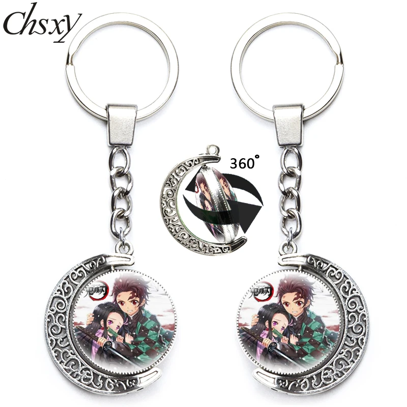 

Anime Demon Slayer Keychain Kimetsu No Yaiba Blade of Ghost Double Sided Glass Key Chain Cartoon Figure Pendant Keyring Fan Gift