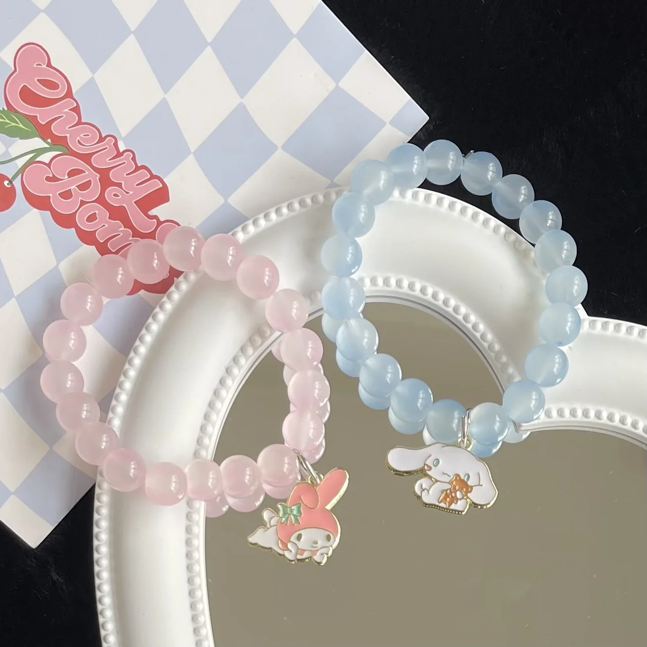 

Sanrio Cinnamoroll Mymelody Hellokitty Kawaii Cute Pink Imitation Crystal Bracelet Girl Soft Girl Bead Chain Jewelry