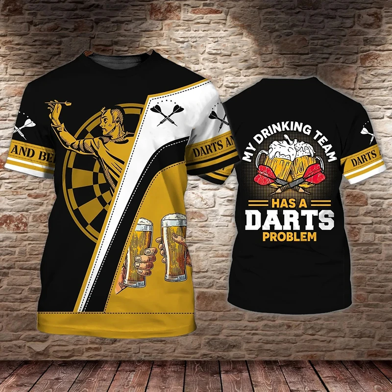 

Beer Darts Printed Summer Men's T-shirt Tops Personalized Short Sleeve Shirt O-Neck Cotton Tees Oversized Casual Cool Streetwear