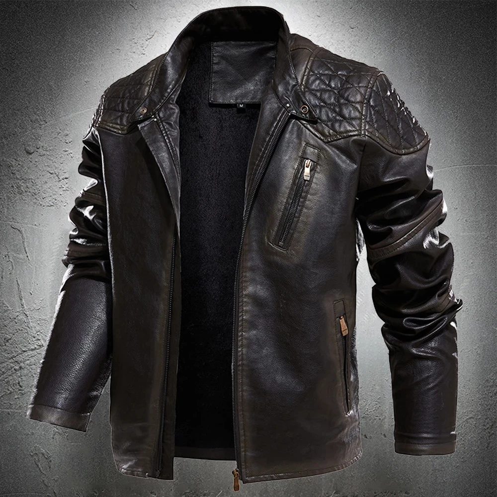 

Men Retro Leather Coat Fashion Clothing Spring Autumn Leather Jacket Men Vintage Style Motorcycle Jacket Stand Collar Biker Coat