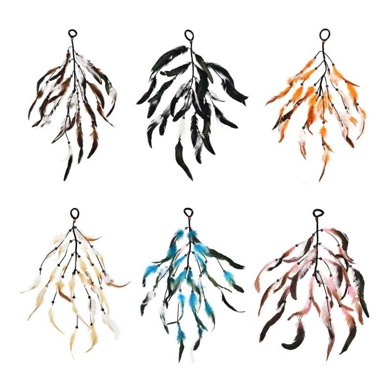 

Bohemian Feather Headdress Color Ponytail Hair Rope Hair Accessories