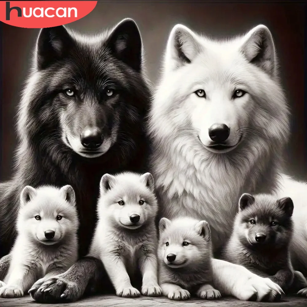 Алмазная живопись HUACAN бриллиантовая картина полная круглая мозаика волка Новое