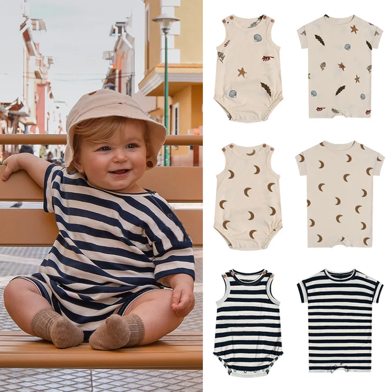

Infant Toddler Baby Cotton Bodysuit Boys Girls Overall Print Vest Short-Sleeve T-Shirt Playsuit Kids Spring Summer Outfits