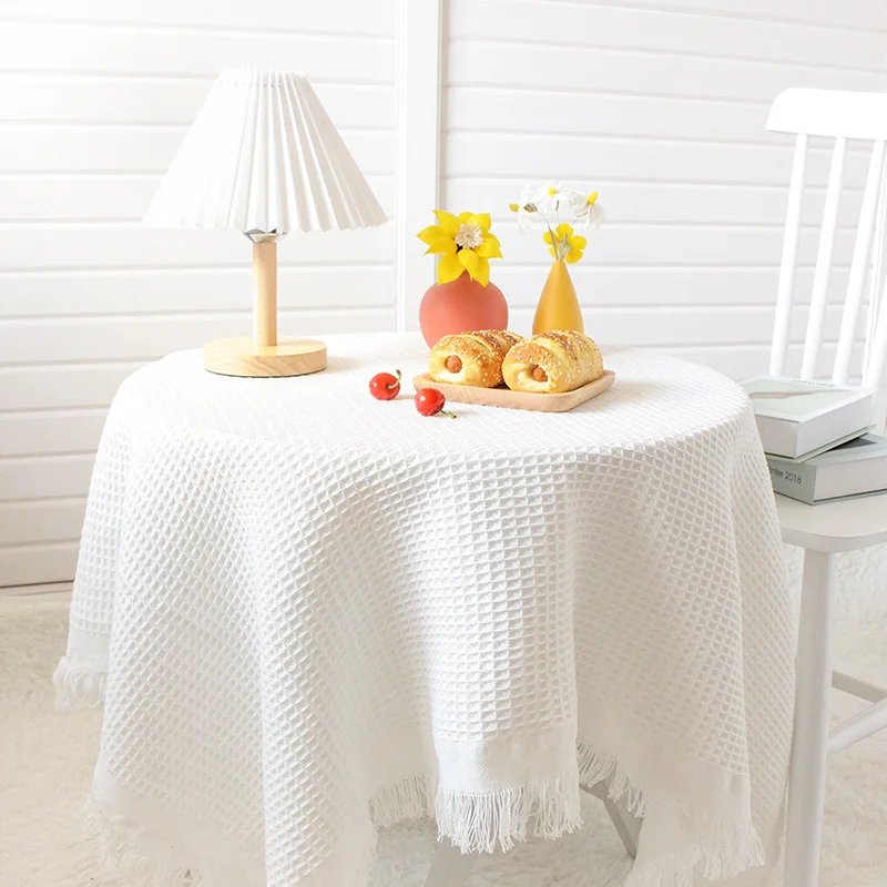

White Table cloth Christmas Tablecloths Wedding Dinning Tassel Table cover Round Tablecloth For Kitchen