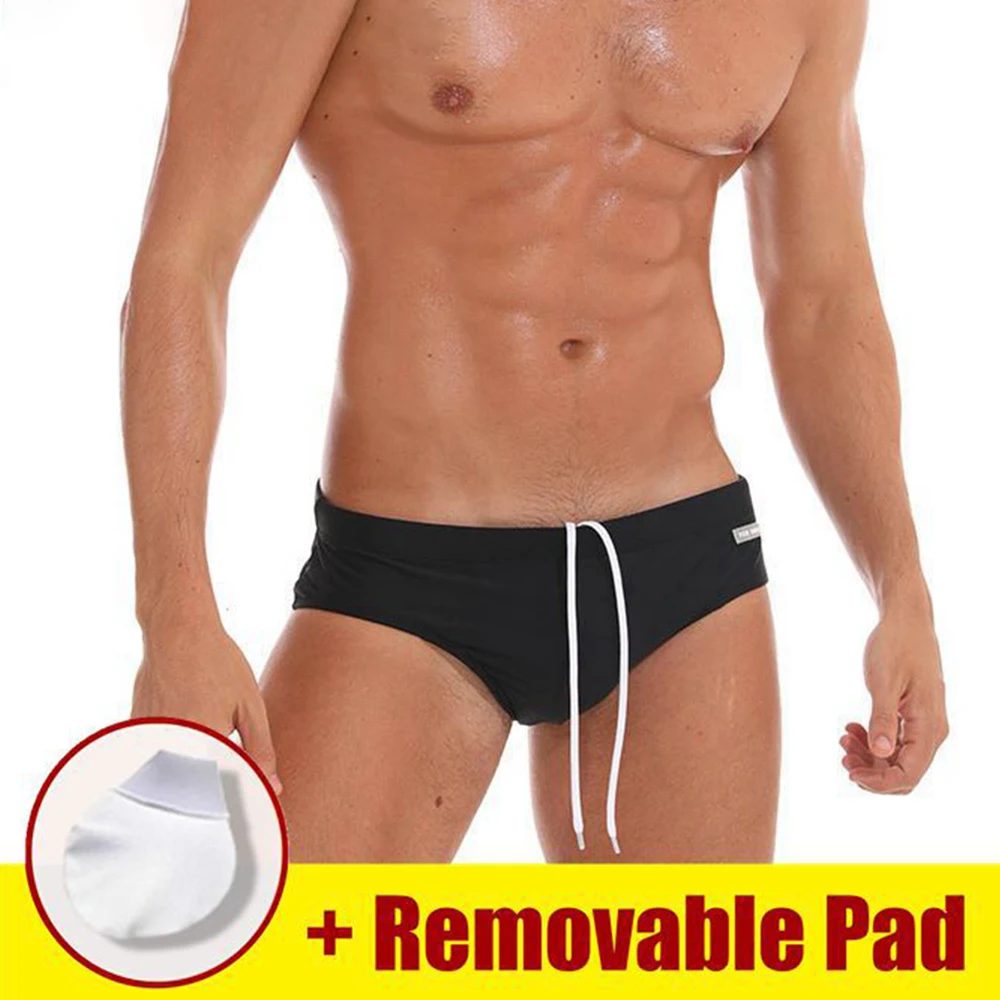 

Mens Swim Briefs Swimwear Swim Trunks Beach Board Shorts Quick-Drying Underwear Thong Bikini Swimming + Removable Pad