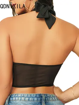 2023 Summer New In Women Clothing Sexy Cross Halter Corset Bustier Mesh Bone Tank Tops Women Tops Backless Slim Fit Crop Top 4