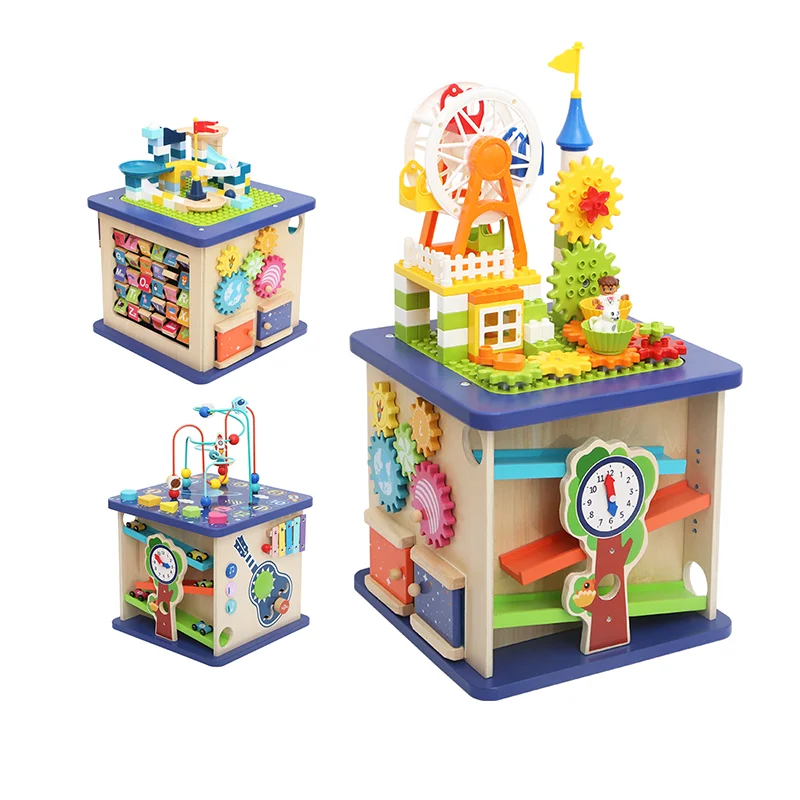 

Children's educational wooden toys early multifunctional Children Paradise four sided starry sky building blocks active cube