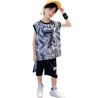 2022 teenage boy set kids clothing suit fashion graffiti print summer clothes top shorts 2pcs tracksuit for childrens 5 14years