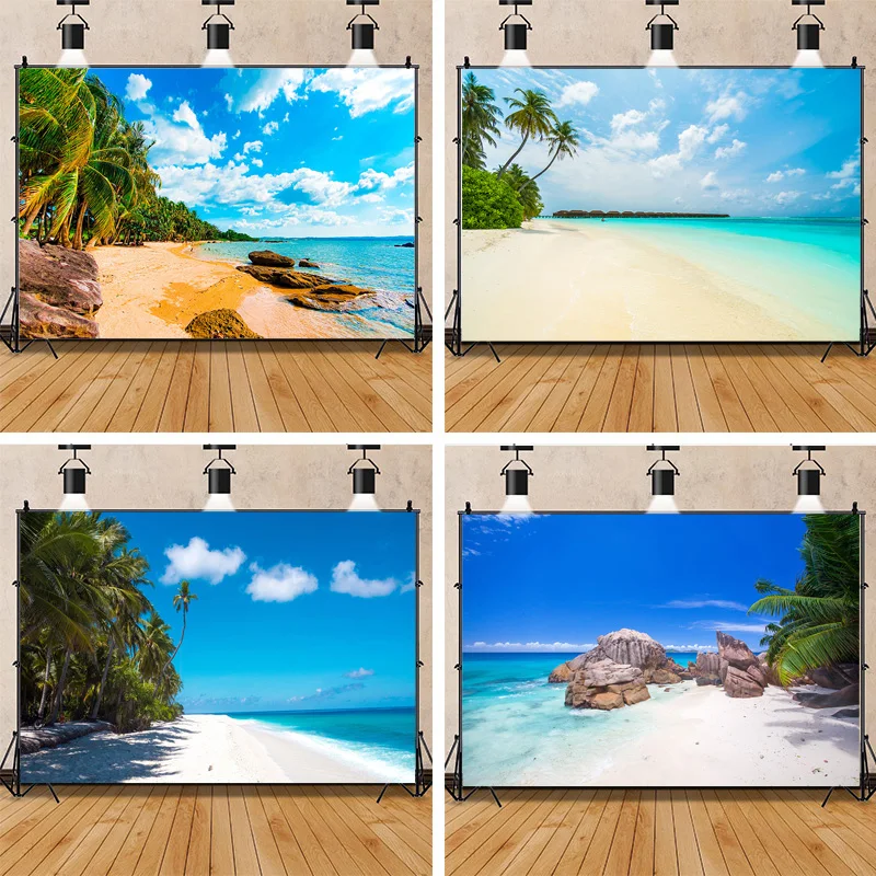 

Photography Photorealistic Fabric Summer Tropical Ocean Beach Palm Tree Natural Scenery Photography Background Prop ST-03