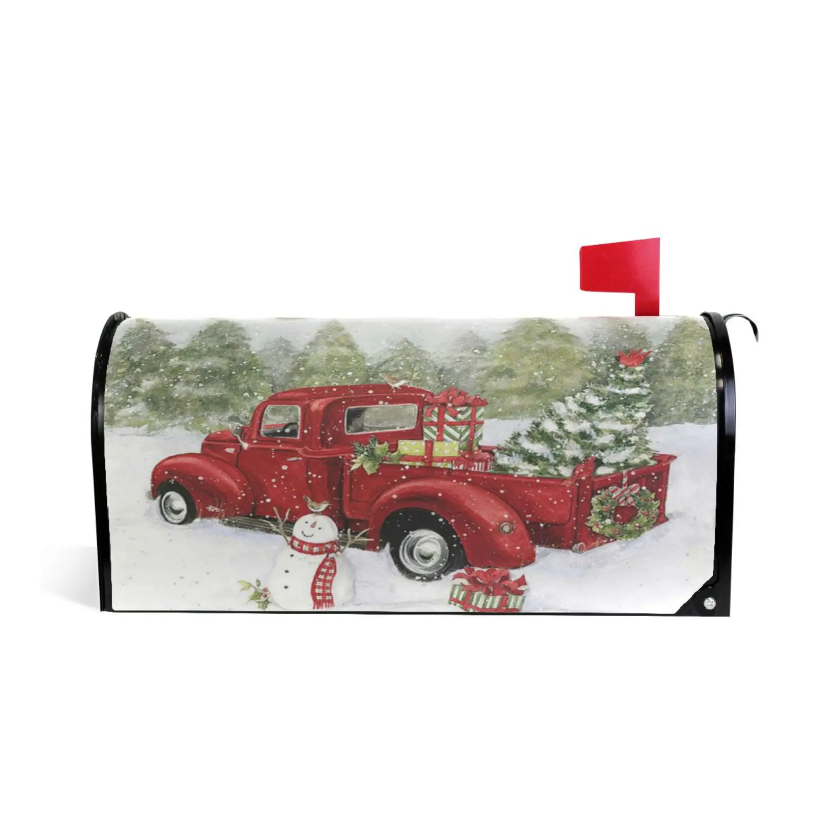 

Red Truck Christmas Tree Snowman Mailbox Cover Magnetic Wrap Standard Size Letter Post Box Cover Welcome Home Garden Decoration