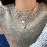 pink drip oil necklace fashion summer heart boho choker colorful short chain neck collar handmade female jewelry gift