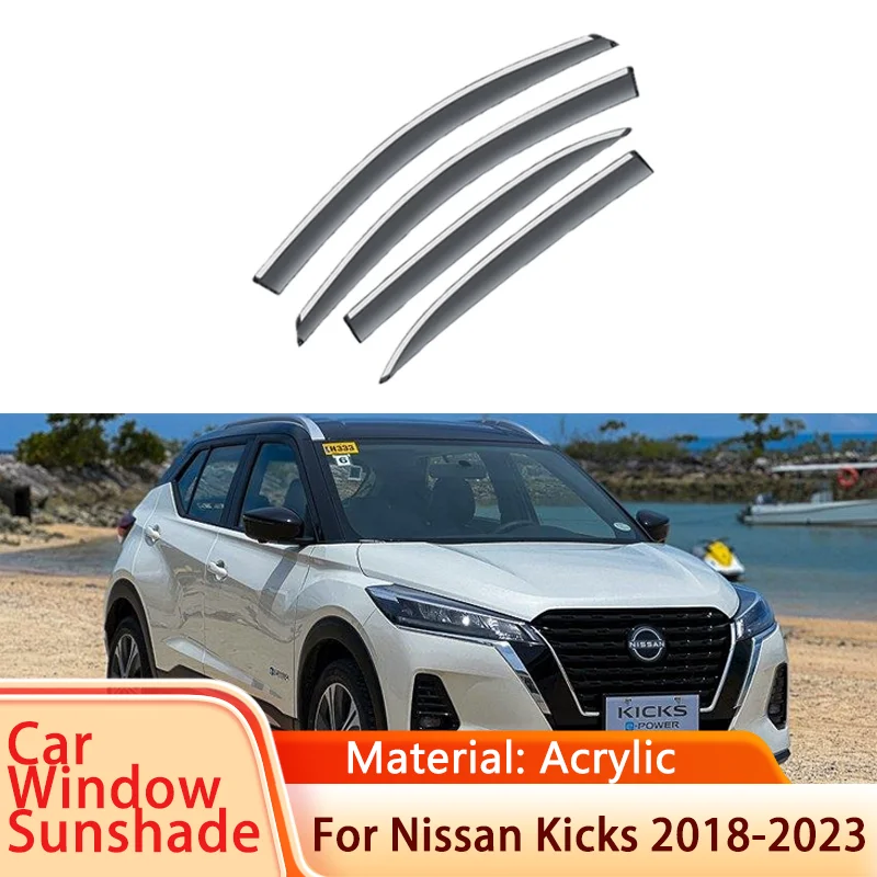 

4x для Nissan Kicks SV P15 2018 ~ 2023 2020 2021 2022 автомобильный оконный козырек от дождя, солнцезащитный козырек от дождя, дефлекторы, аксессуары