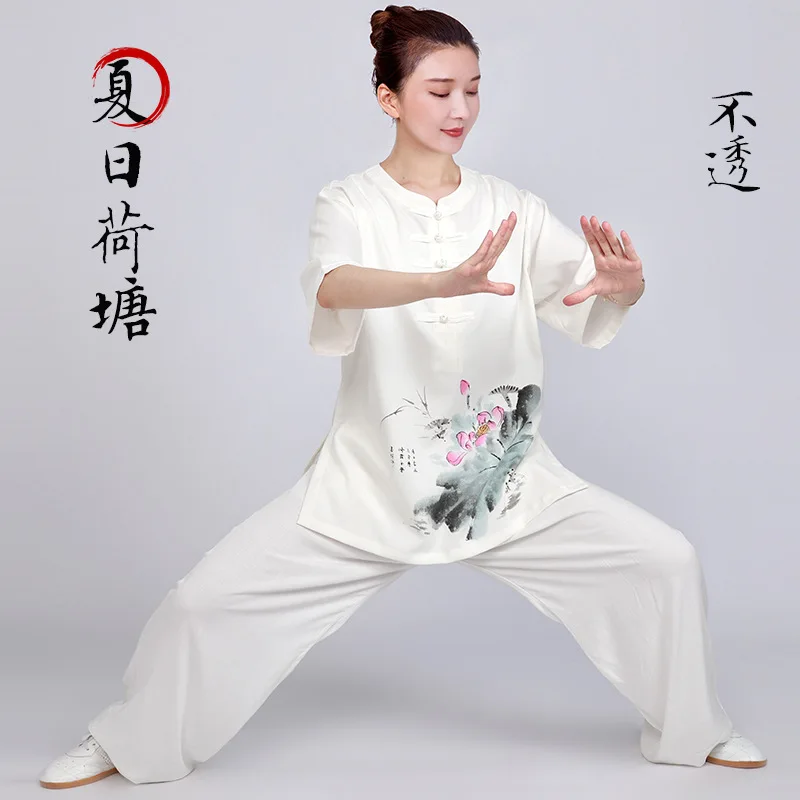 Chinese Style Cotton Linen Women Yoga Tai Ji Wushu Martial Arts Suits Flower Print Sweatshirt+pant Casual Exercise Wing Chun Set