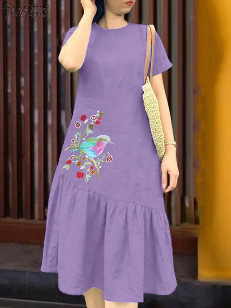 Элегантное летнее повседневное праздничное платье ZANZEA модное с коротким рукавом